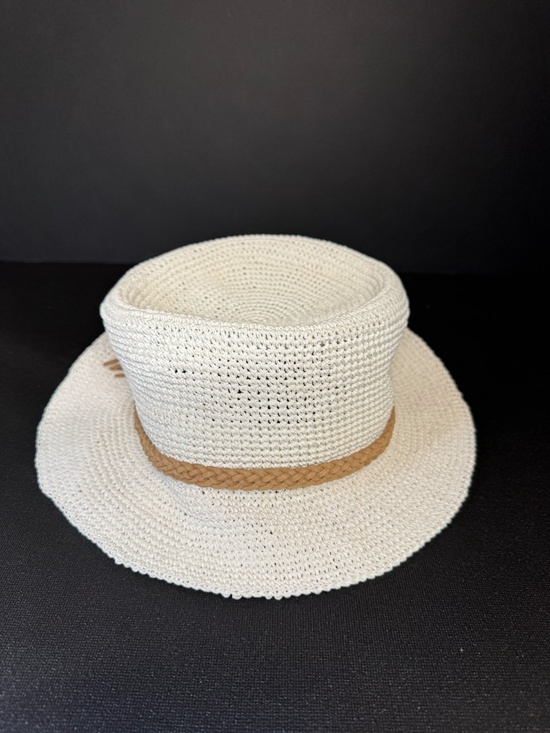 NWT Talbots White Packable Sun Hat with Braided Faux Leather Trim main image 4